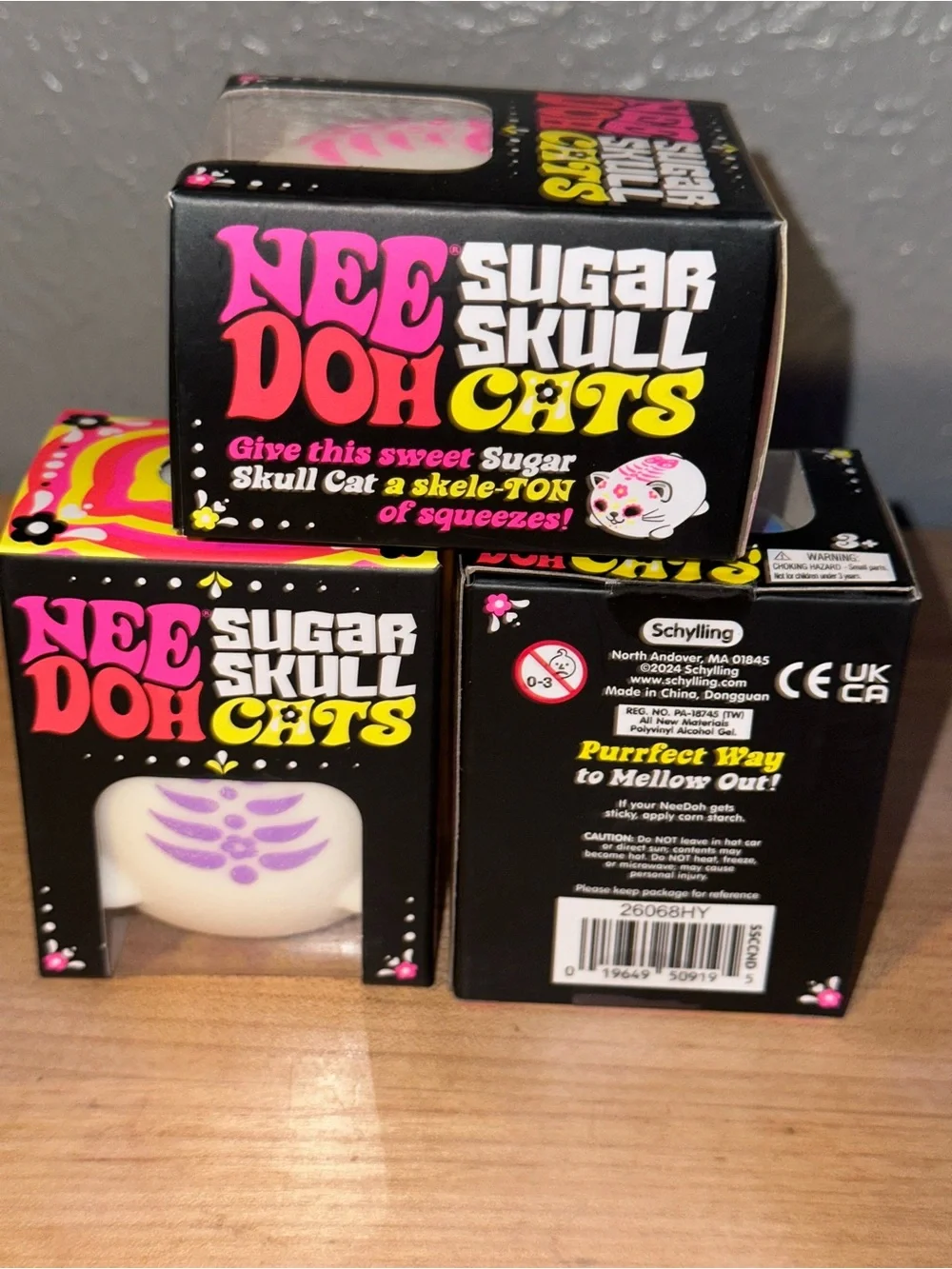 1 NeeDoh Sugar Skull Cat Squish- White with Pink, Purple or Blue Accents 4 Avail
